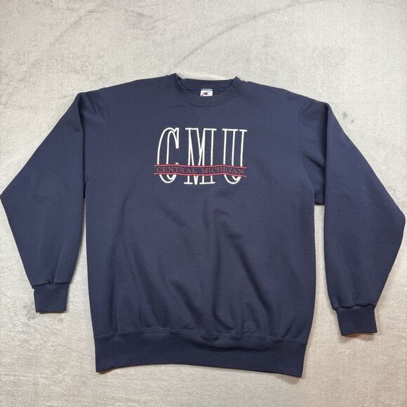 Vintage Central Michigan Mens Sweatshirt 2XL Blue Crewneck Pullover CMU Champion - Picture 1 of 8